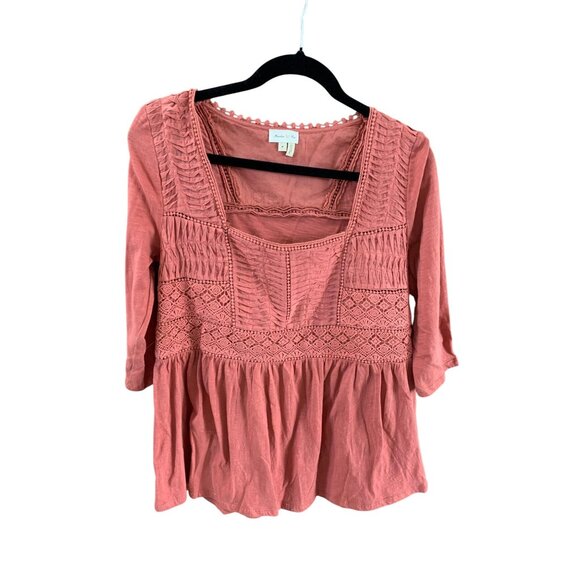 Anthropoogie Meadow Rue Womens Size Medium Crocheted Smock Top Square Neck Tunic - Picture 1 of 4